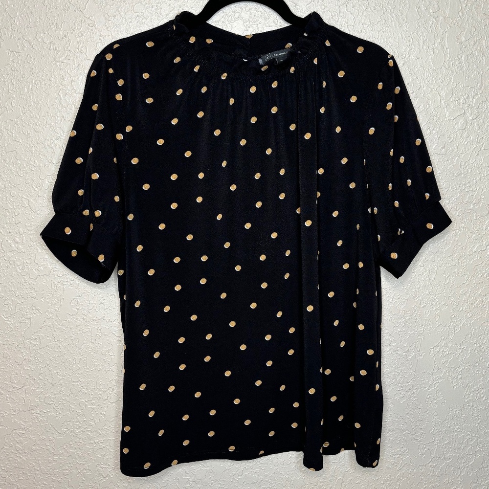 Adrianna Papell Black Gold Abstract Print Short Sleeve Top Women's Size …
